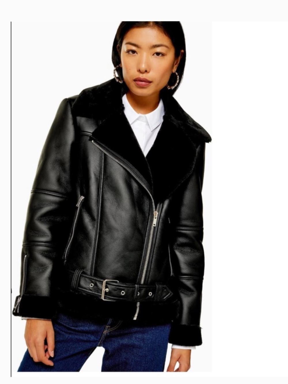 😍Topshop Black Faux Leather Plush  Moto Jacket Small